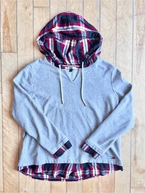 Tommy Hilfiger Y2K Layered Plaid Hoodie Sweatshirt Size Large